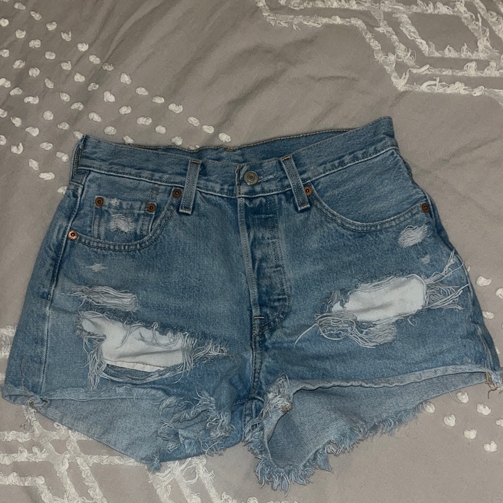 Levi's Blue Distressed Jean Shorts